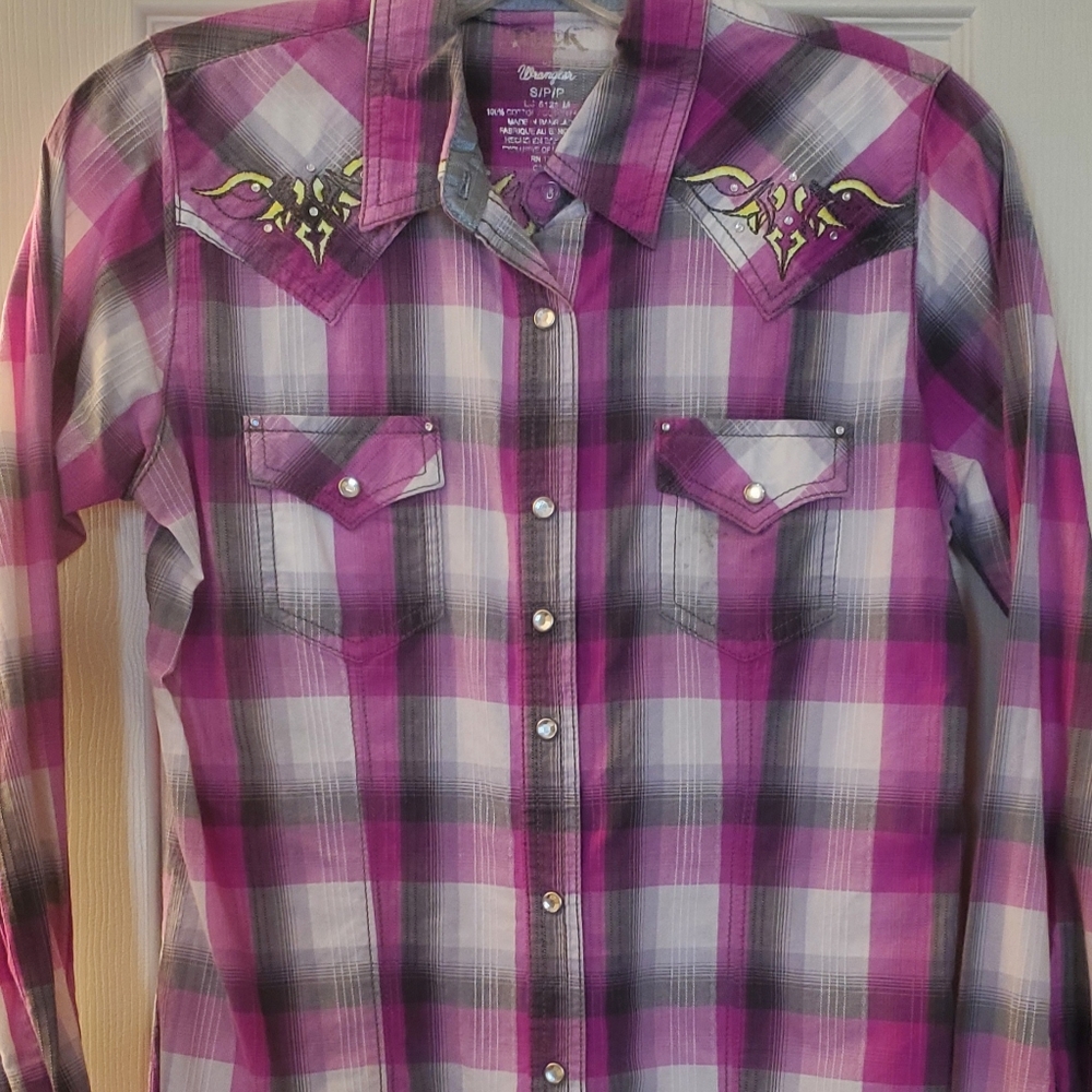 Wrangler Rock 47 womens western shirt pink/gray/lime Small